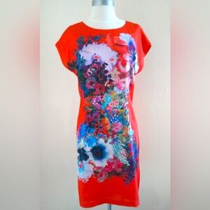 Cynthia Rowley Watercolor Floral Print Red Dress Size 12